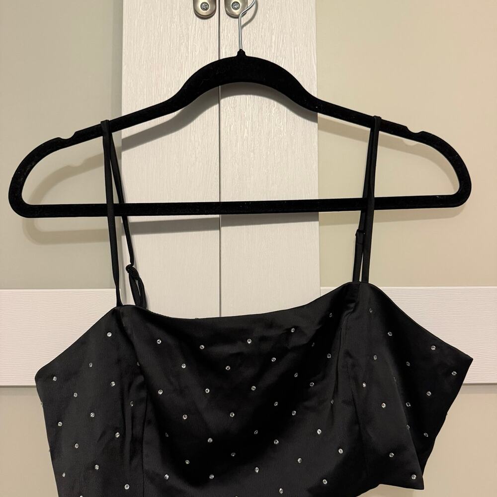 House of Harlow 1960 Black Rhinestone Crop Top Women’s Large Satin